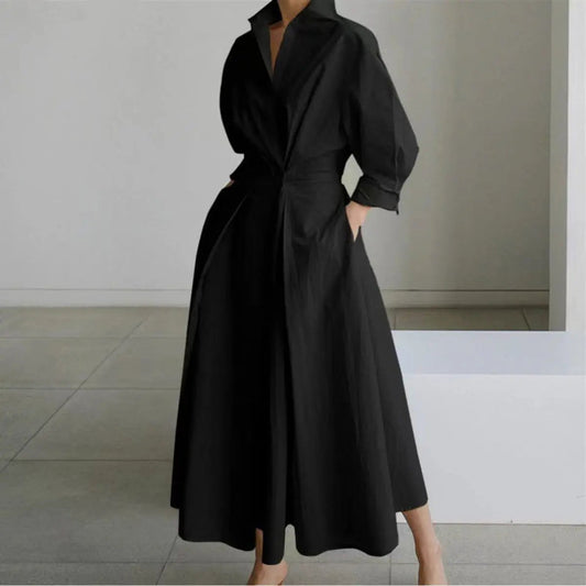 Women's Newspaper Print Collared Wrap Maxi Dress