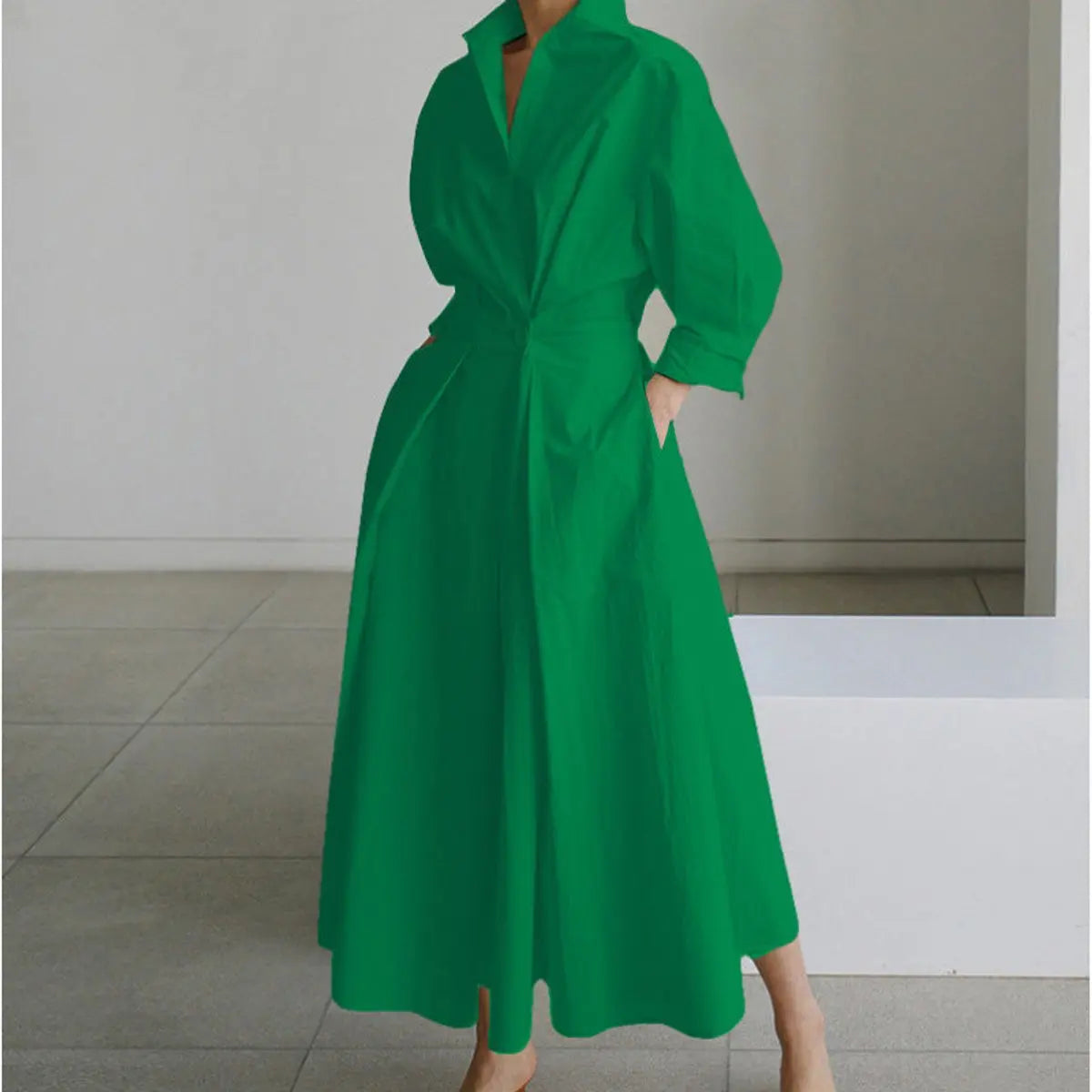 Women's Newspaper Print Collared Wrap Maxi Dress