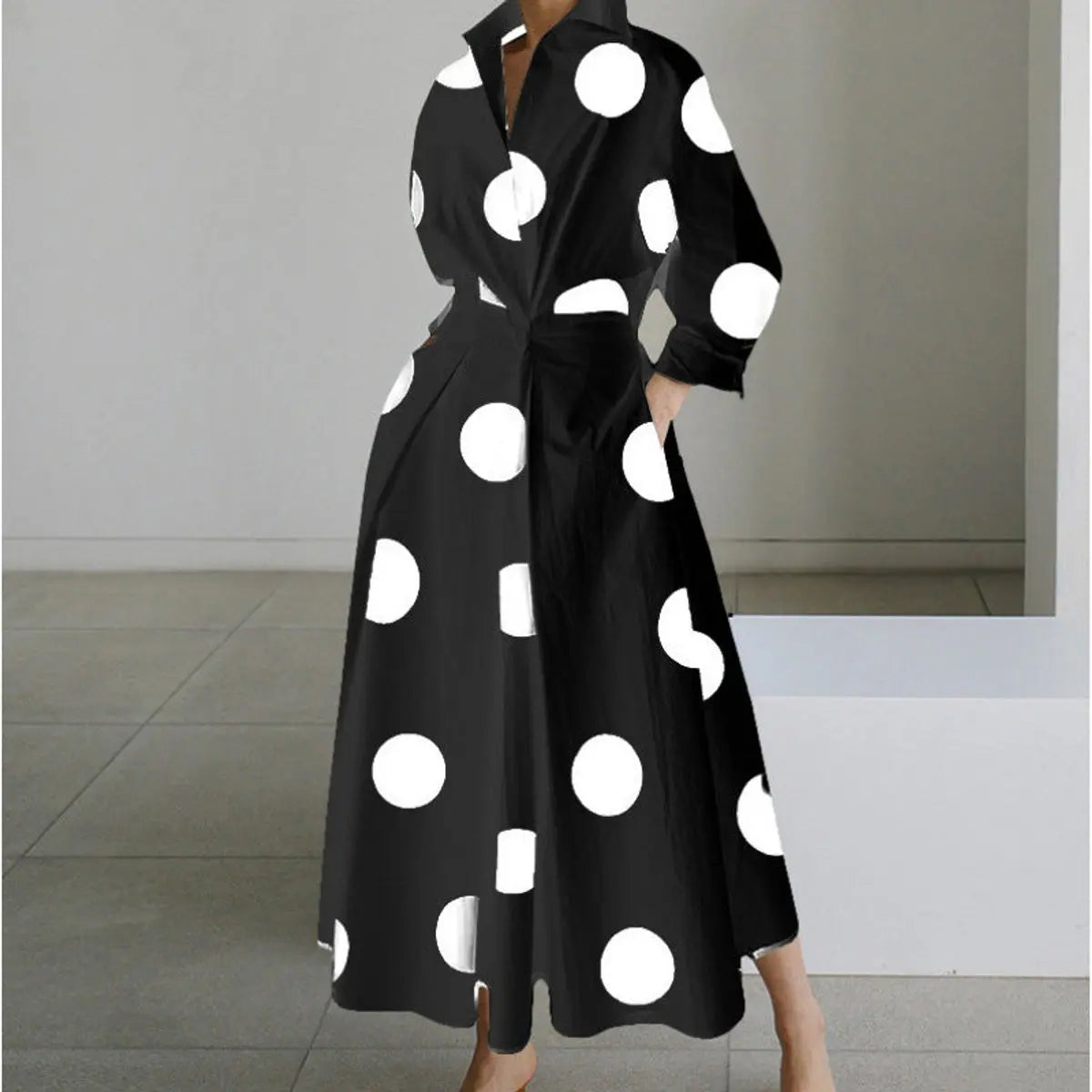 Women's Newspaper Print Collared Wrap Maxi Dress