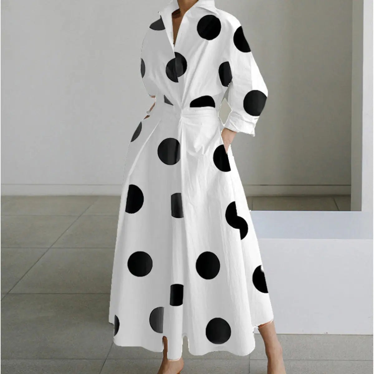 Women's Newspaper Print Collared Wrap Maxi Dress