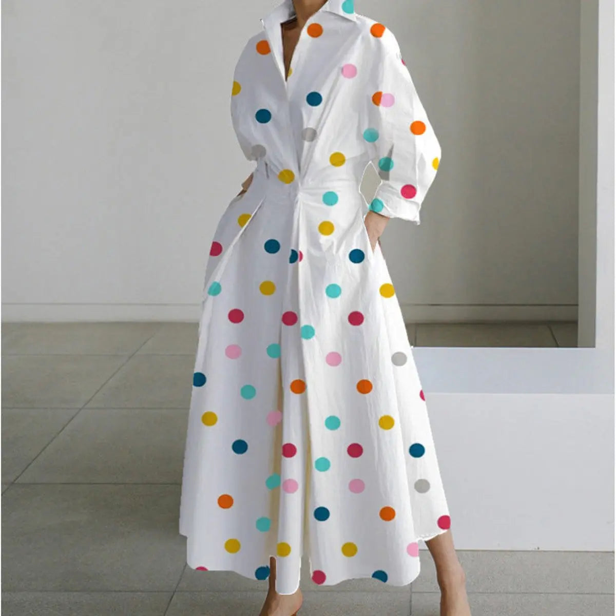 Women's Newspaper Print Collared Wrap Maxi Dress