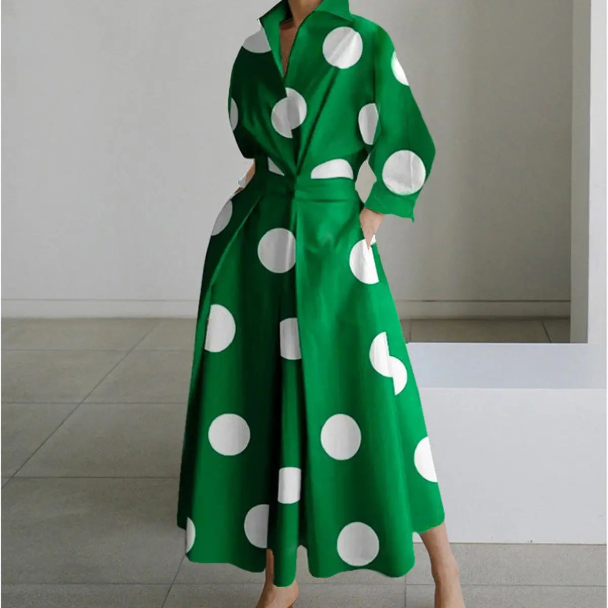 Women's Newspaper Print Collared Wrap Maxi Dress