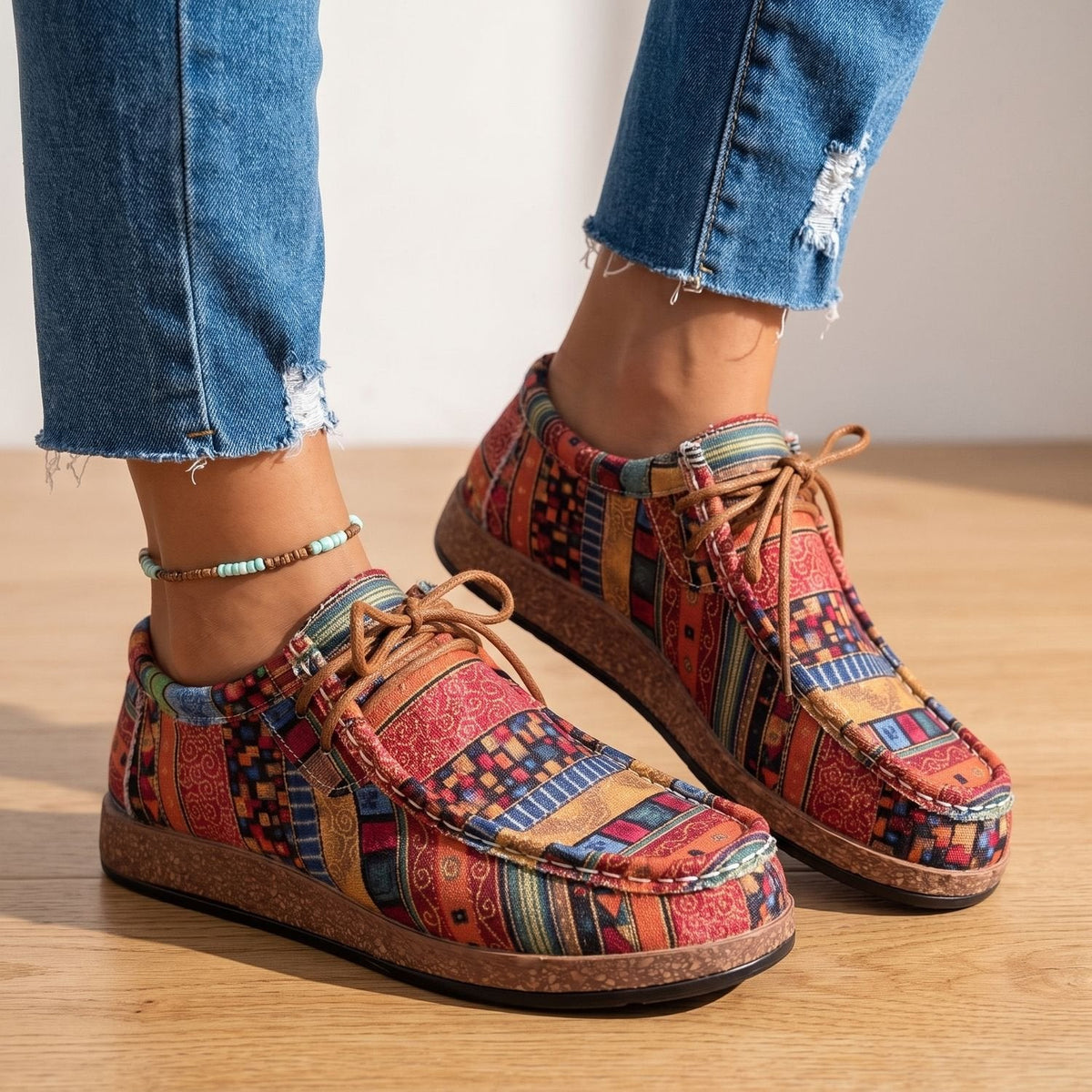 Women's Orthopedic Boho Patchwork Lace-Up Comfort Sneakers
