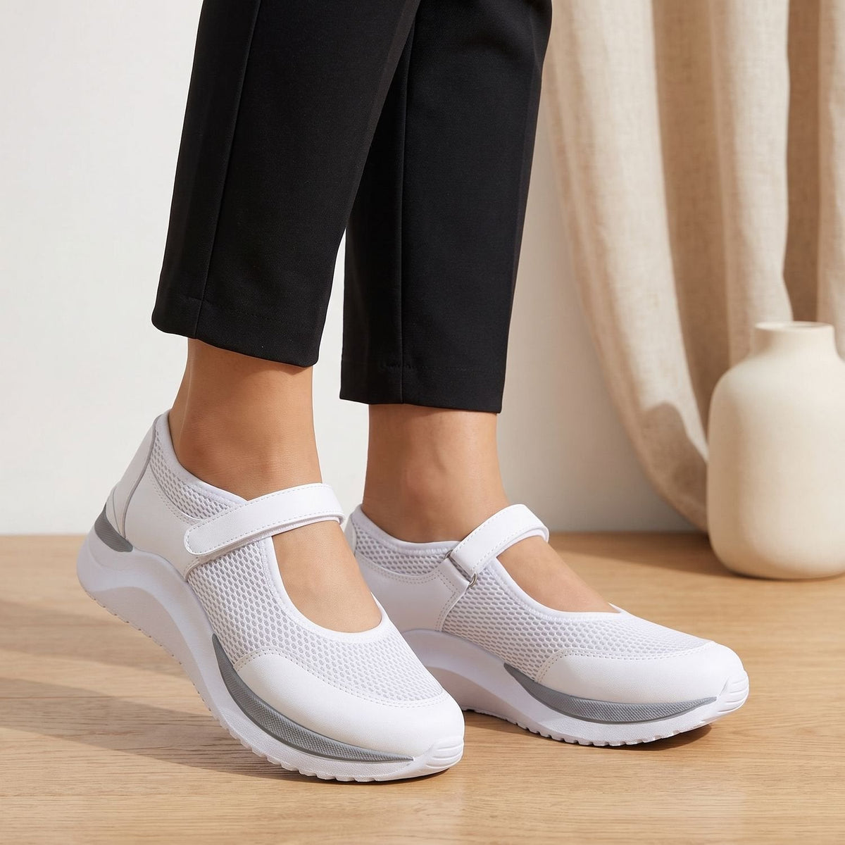 Women's Orthopedic Mary Jane Mesh Sneakers with Hook-and-Loop Strap