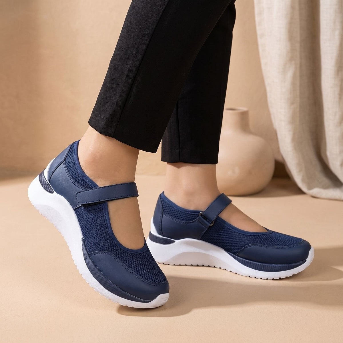 Women's Orthopedic Mary Jane Mesh Sneakers with Hook-and-Loop Strap