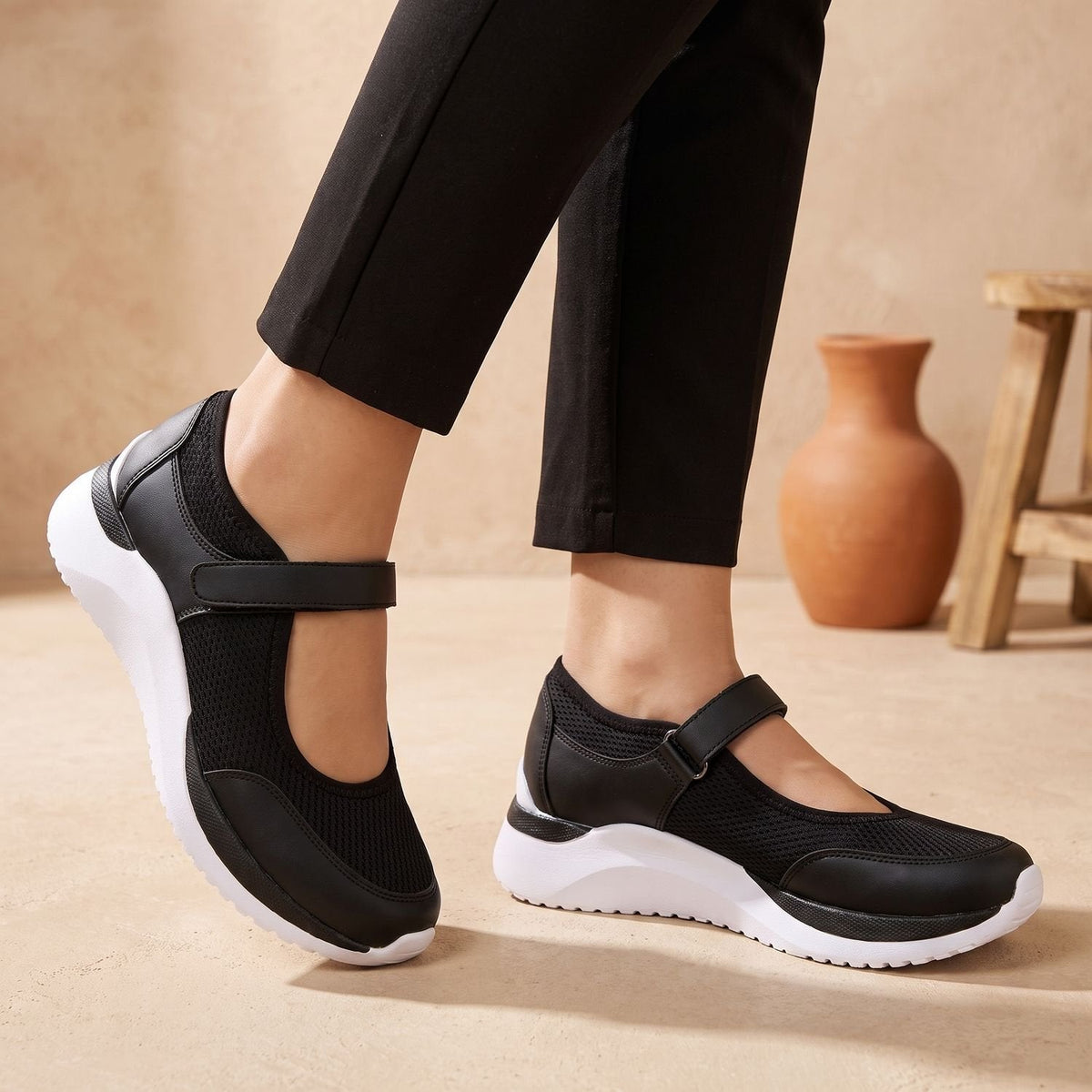 Women's Orthopedic Mary Jane Mesh Sneakers with Hook-and-Loop Strap