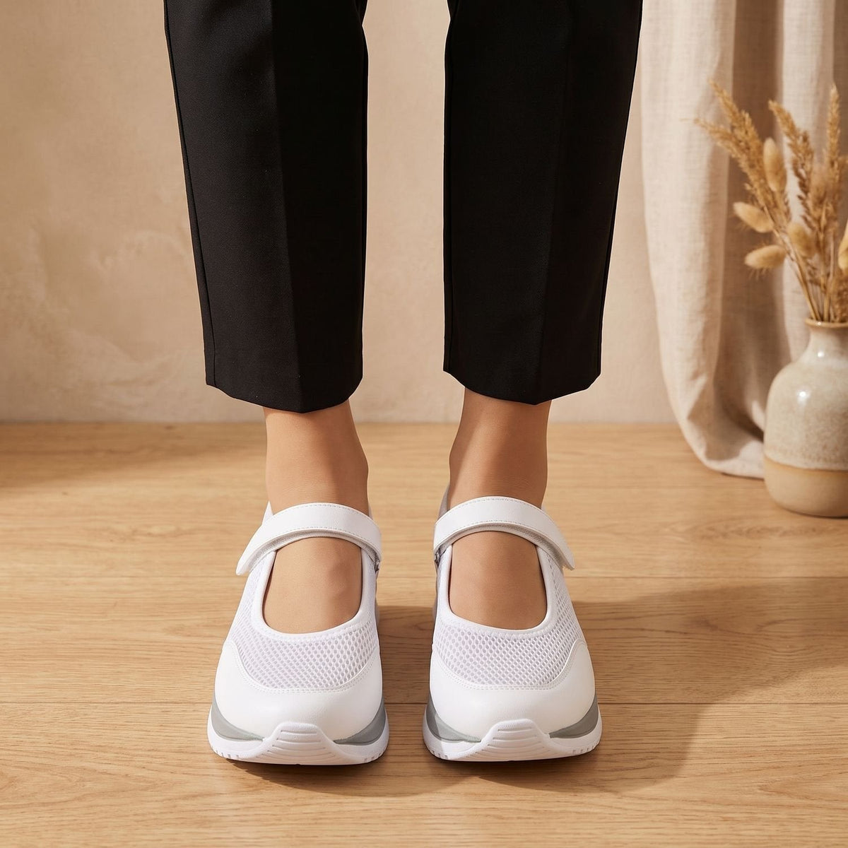 Women's Orthopedic Mary Jane Mesh Sneakers with Hook-and-Loop Strap