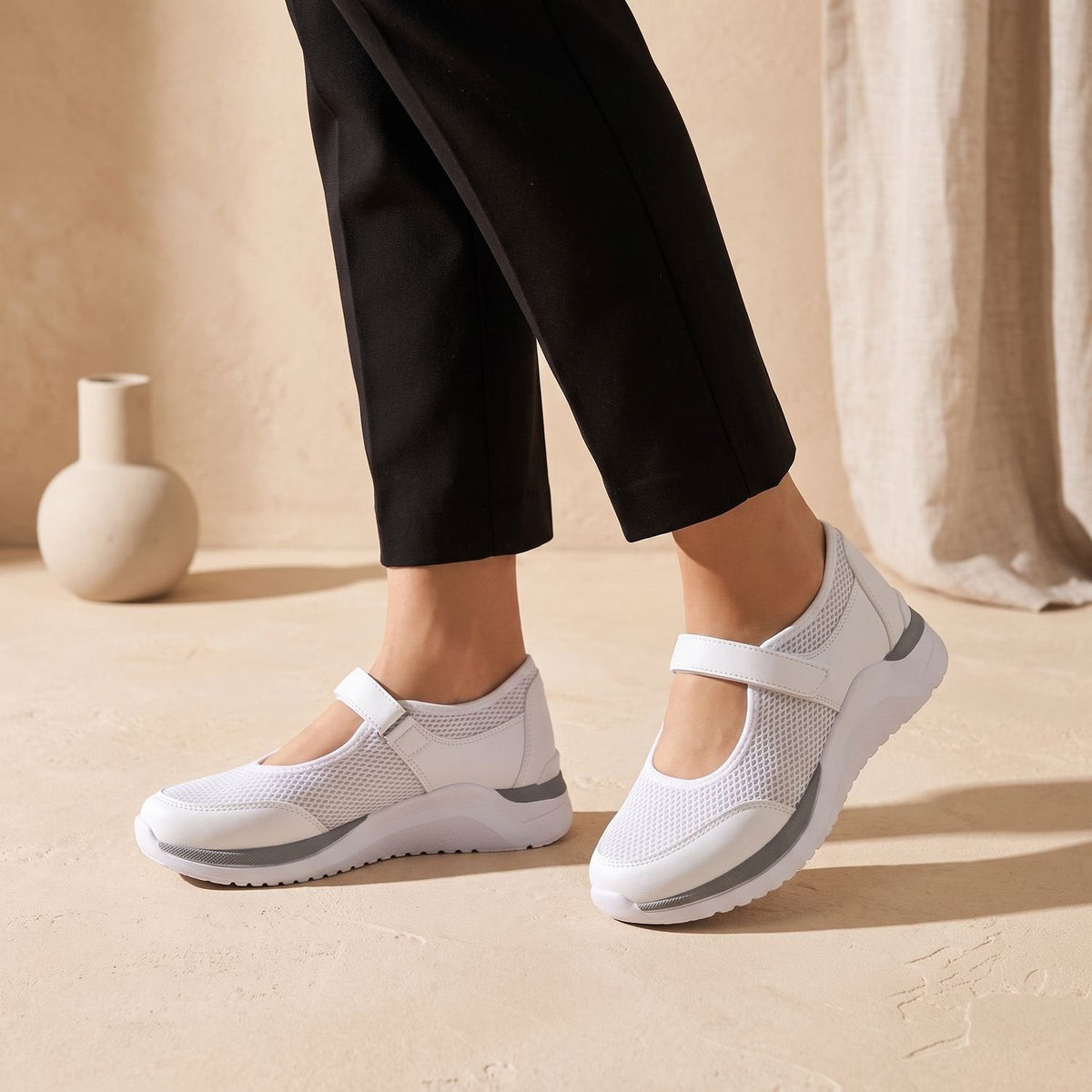 Women's Orthopedic Mary Jane Mesh Sneakers with Hook-and-Loop Strap