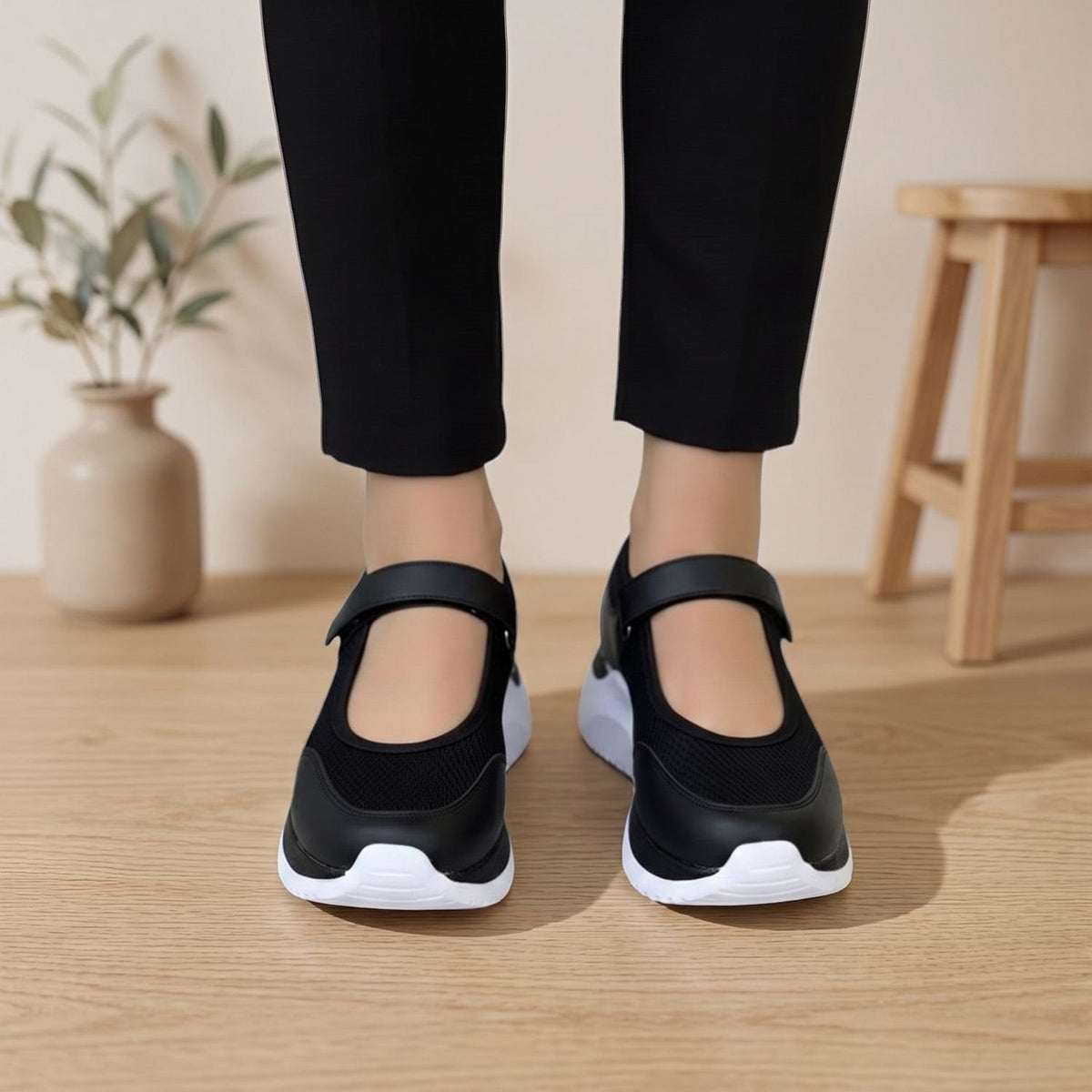 Women's Orthopedic Mary Jane Mesh Sneakers with Hook-and-Loop Strap