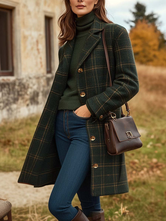 Women's Plaid Wool Blend Trench Coat