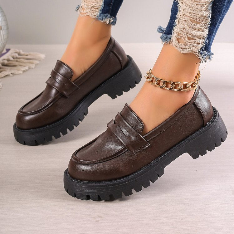 Women's Platform Loafers with Heavy-Duty Treaded Rubber Outsole and Decorative Saddle Strap