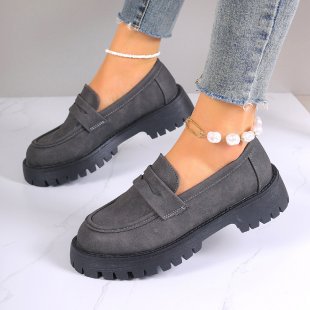 Women's Platform Loafers with Heavy-Duty Treaded Rubber Outsole and Decorative Saddle Strap