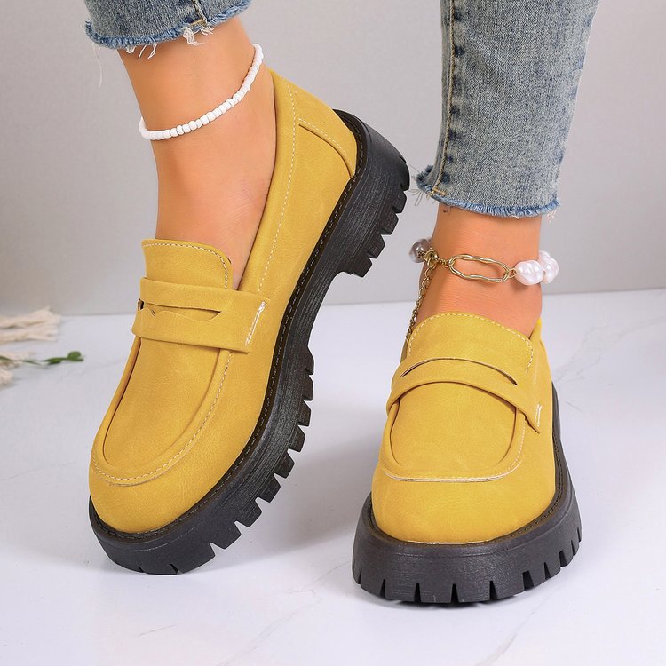 Women's Platform Loafers with Heavy-Duty Treaded Rubber Outsole and Decorative Saddle Strap