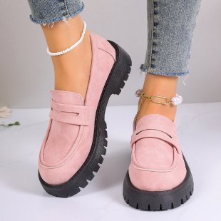 Women's Platform Loafers with Heavy-Duty Treaded Rubber Outsole and Decorative Saddle Strap
