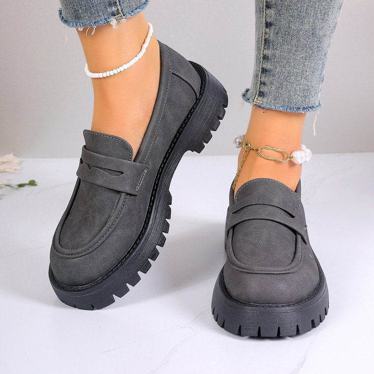 Women's Platform Loafers with Heavy-Duty Treaded Rubber Outsole and Decorative Saddle Strap