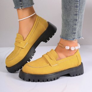 Women's Platform Loafers with Heavy-Duty Treaded Rubber Outsole and Decorative Saddle Strap