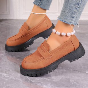 Women's Platform Loafers with Heavy-Duty Treaded Rubber Outsole and Decorative Saddle Strap