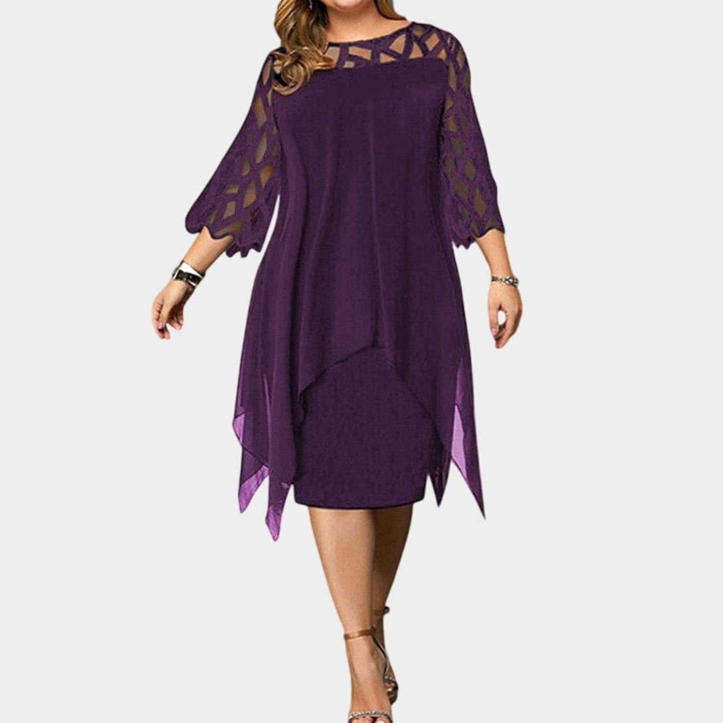 Women's Plus Size Lace Overlay Chiffon Midi Dress