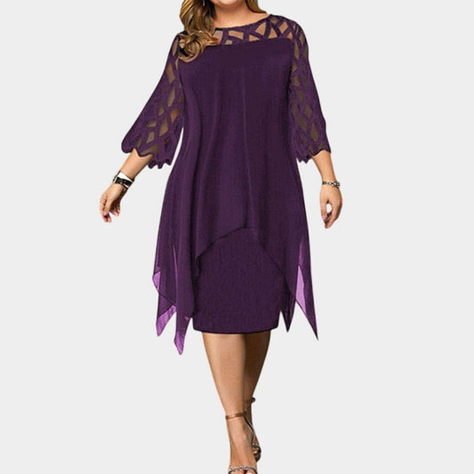 Women's Plus Size Lace Overlay Chiffon Midi Dress