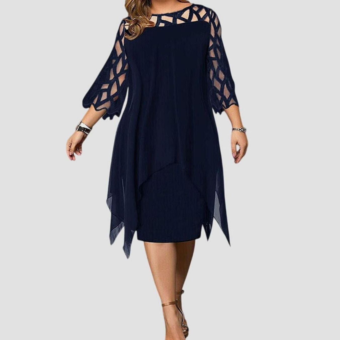 Women's Plus Size Lace Overlay Chiffon Midi Dress