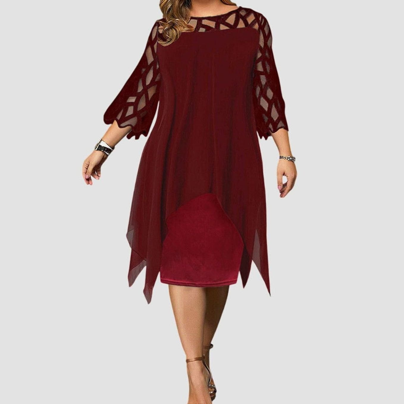 Women's Plus Size Lace Overlay Chiffon Midi Dress
