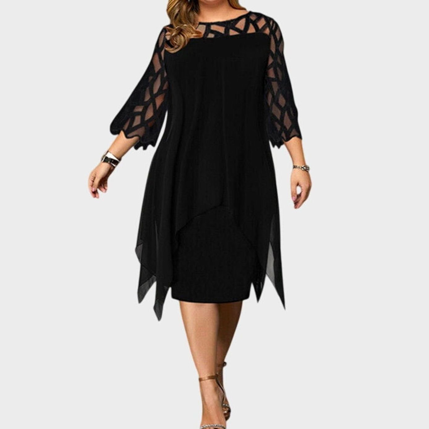 Women's Plus Size Lace Overlay Chiffon Midi Dress