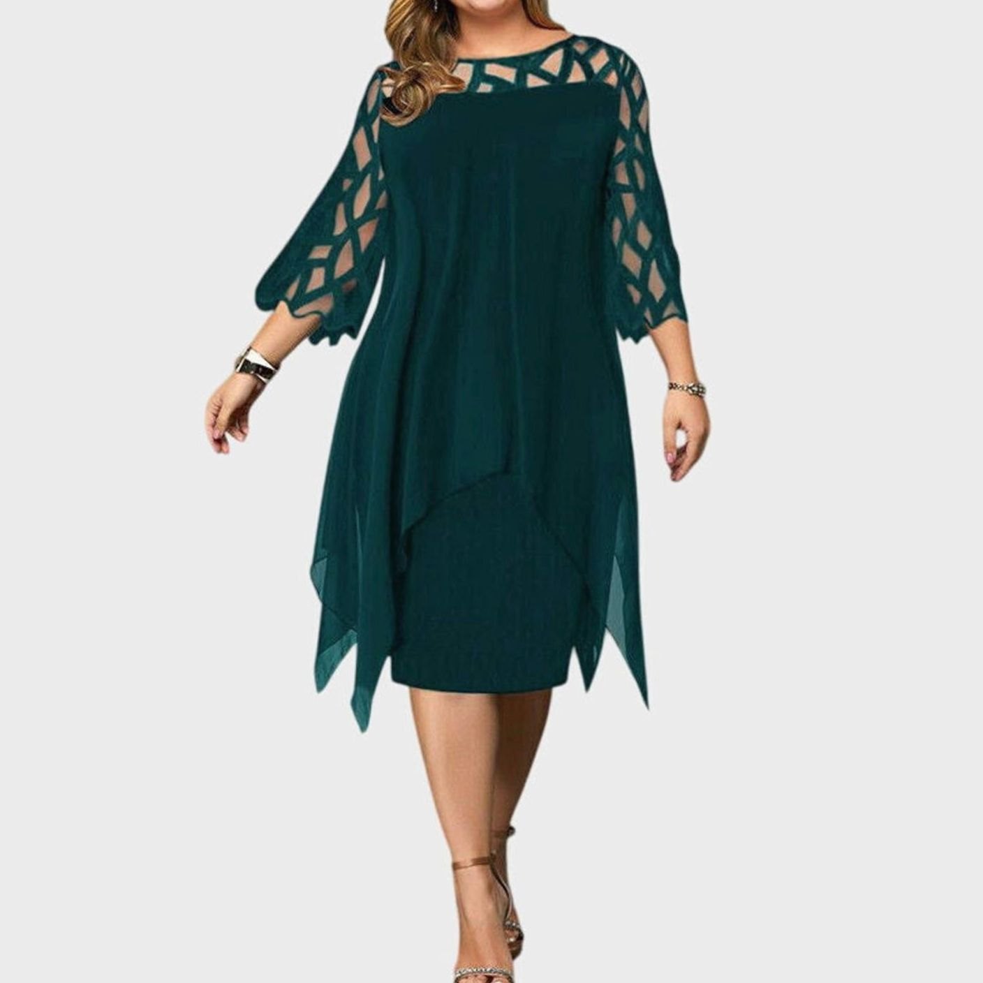 Women's Plus Size Lace Overlay Chiffon Midi Dress