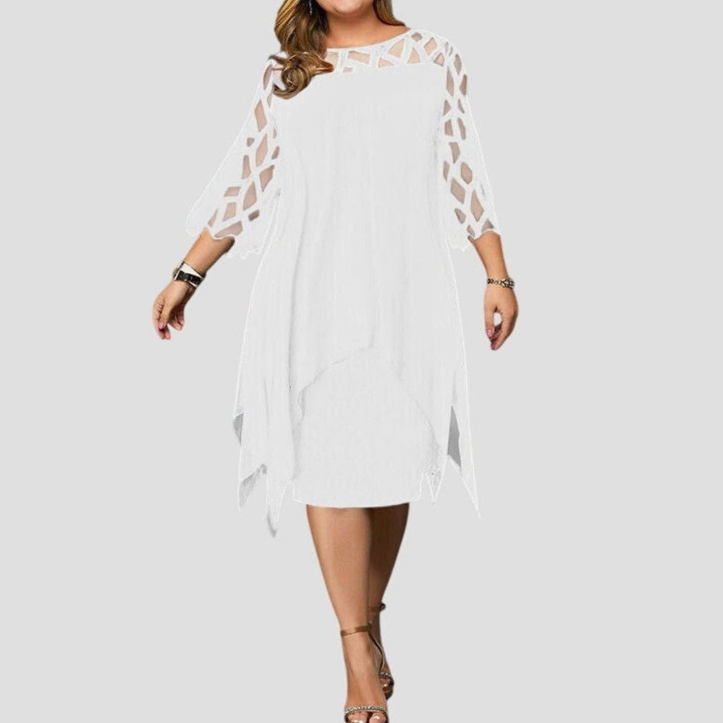 Women's Plus Size Lace Overlay Chiffon Midi Dress