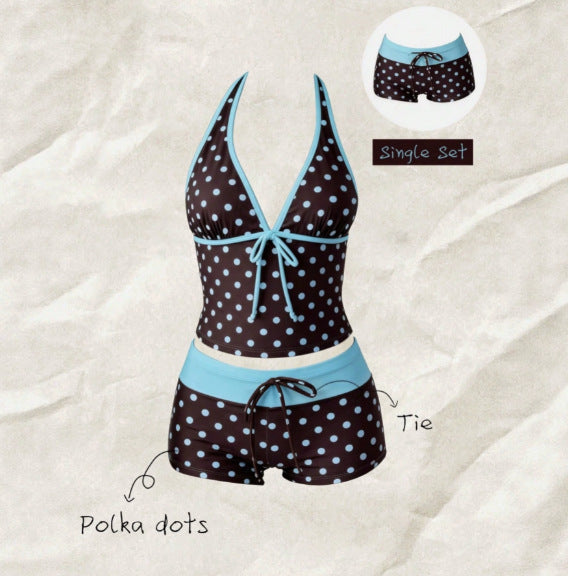Women's Polka Dot Tankini with Adjustable Halter Neck