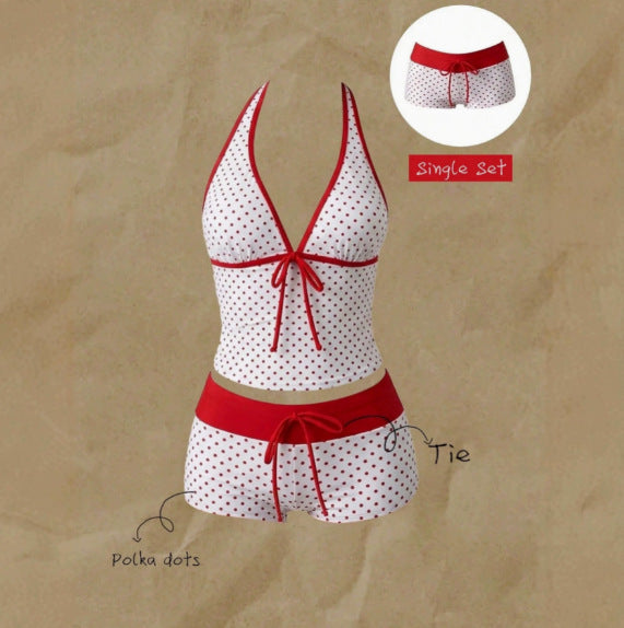 Women's Polka Dot Tankini with Adjustable Halter Neck