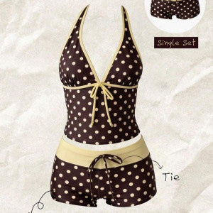 Women's Polka Dot Tankini with Adjustable Halter Neck