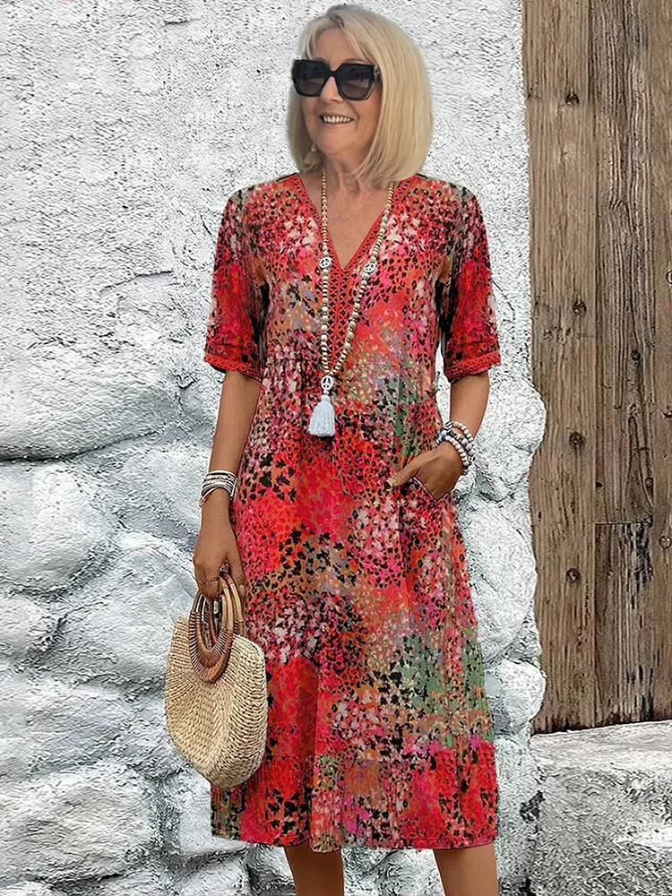 Women's Printed A-Line Midi Dress