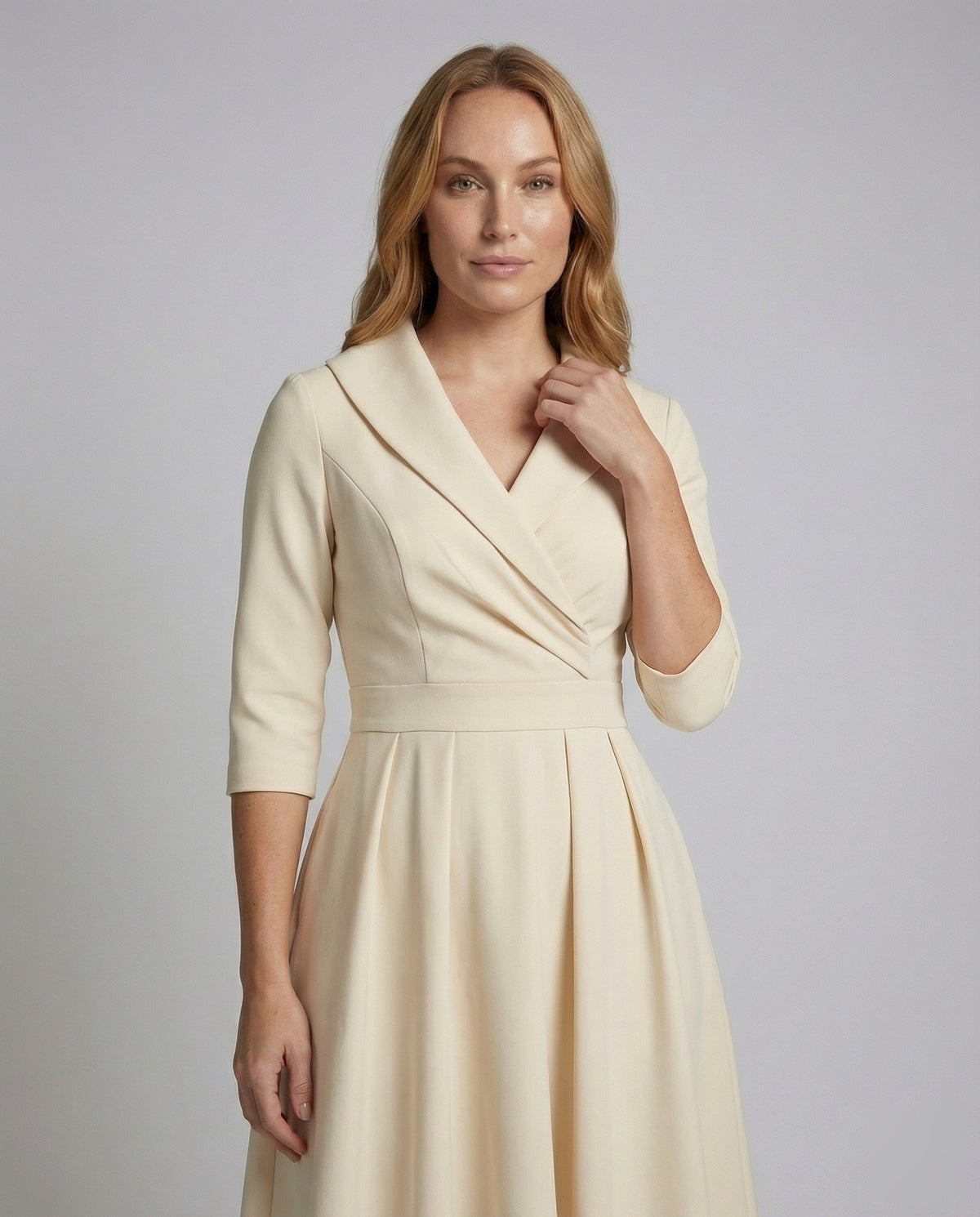 Women's Retro Midi Dress with Shawl Collar