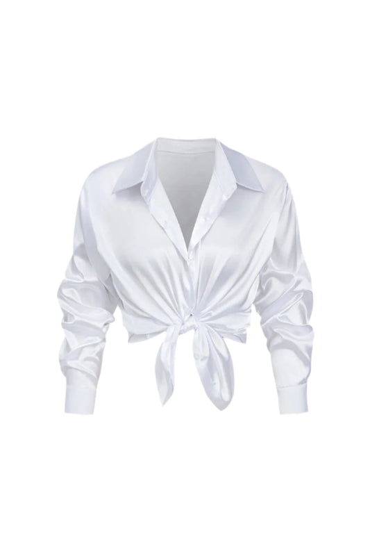 Women's Satin Blouse - Elegant Long-Sleeve Shirt with Loose Fit and Timeless Design