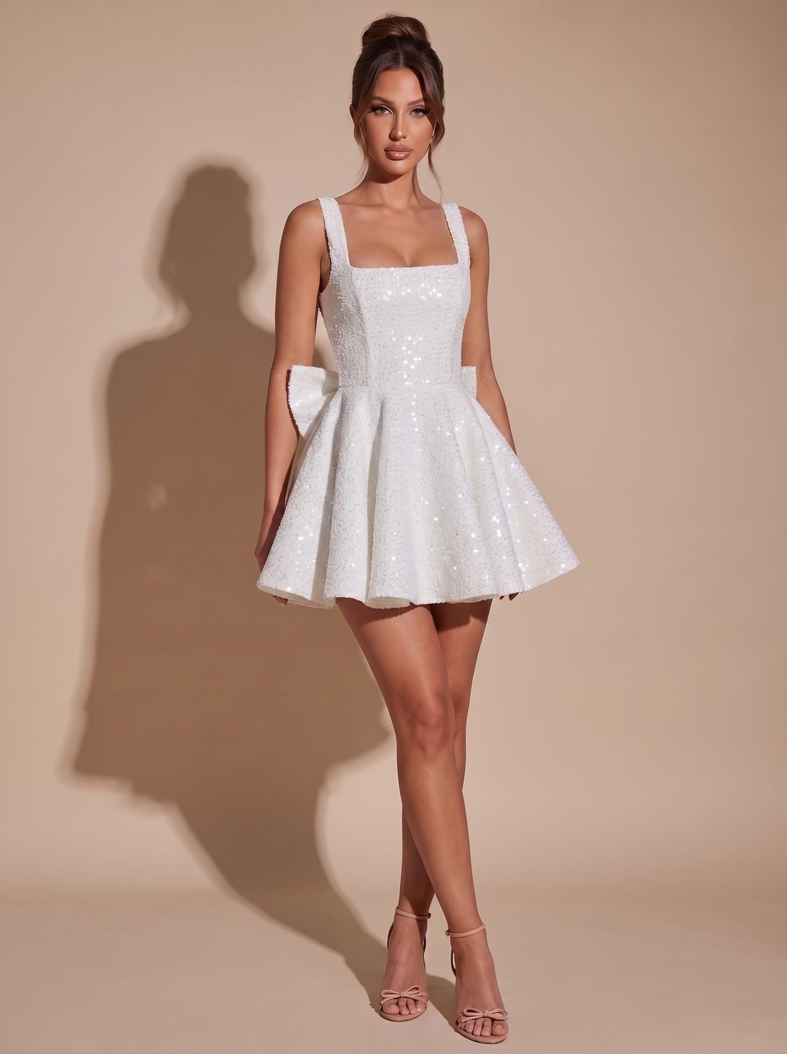 Women's Sequin Fit-and-Flare Bow Christmas Party Mini Dress