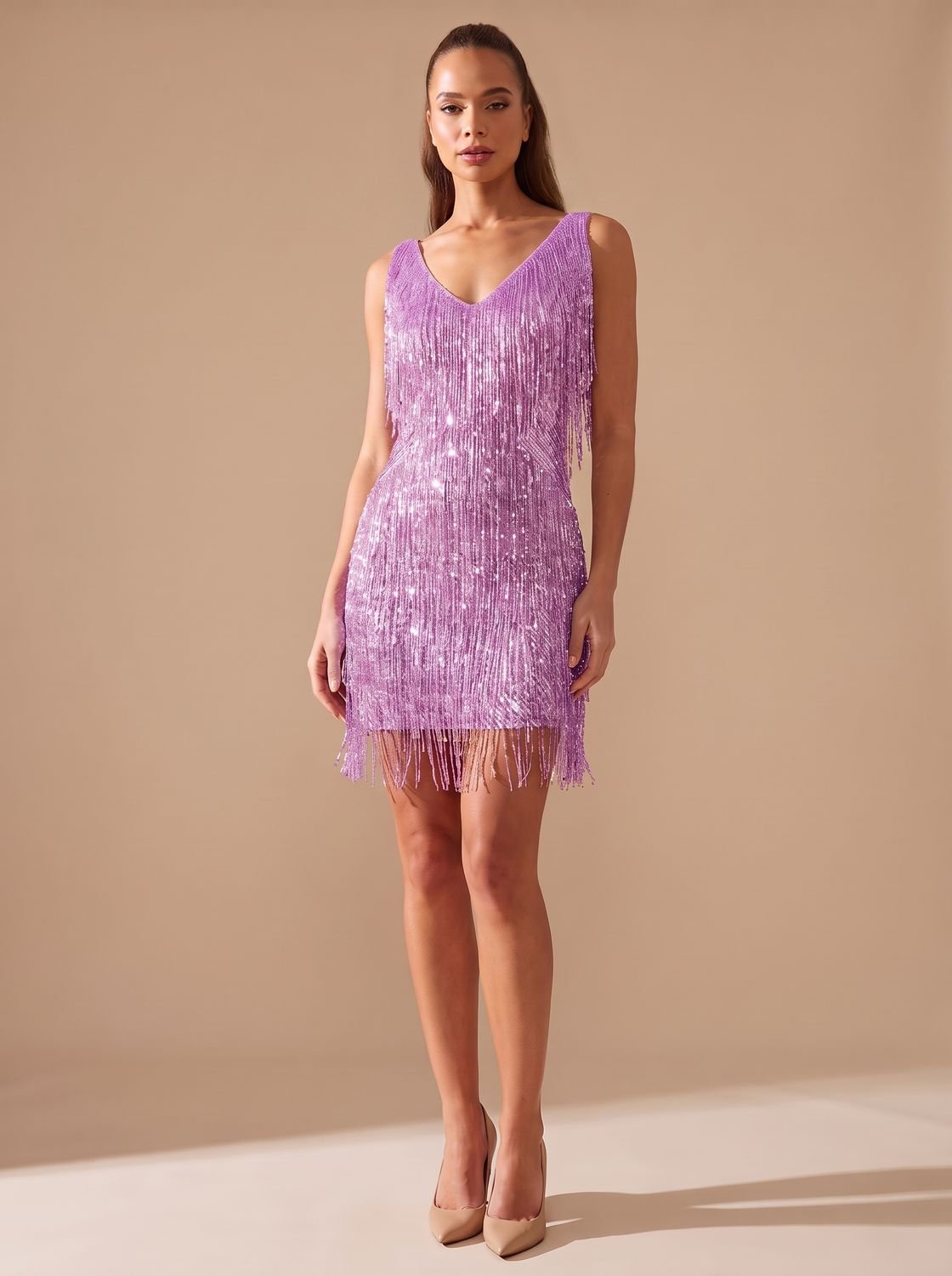 Women's Sequin Fringe A-Line Mini Christmas Party Dress
