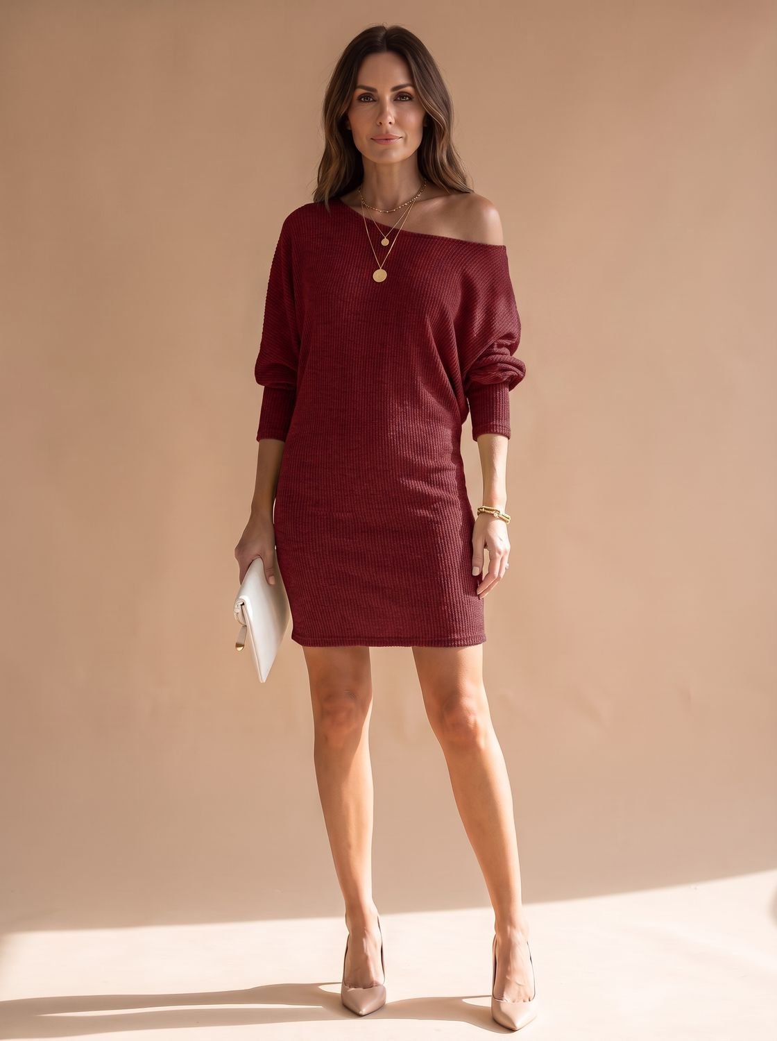 Women's Sequin Off-Shoulder Long-Sleeve Mini Christmas Party Dress