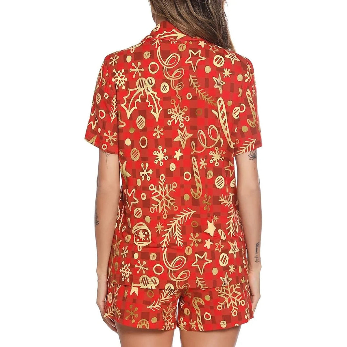 Women's Short Pajamas - Red Christmas Set with Shirt and Shorts