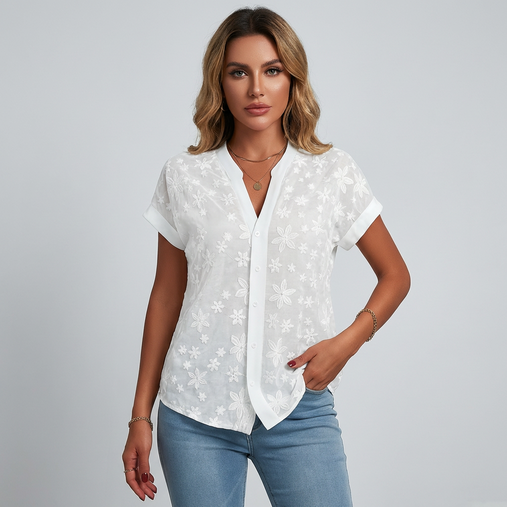 Women's Short-Sleeve Floral Print Blouse