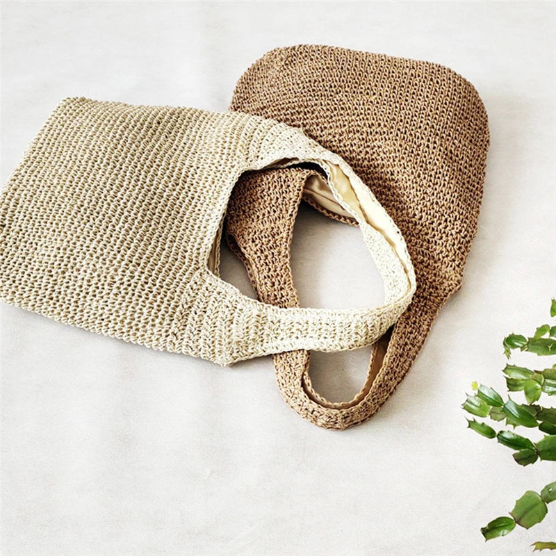 Women's Shoulder Bag in Woven-Texture Polyester with Paper Lining - Spacious Shopper Tote with Two Long Handles