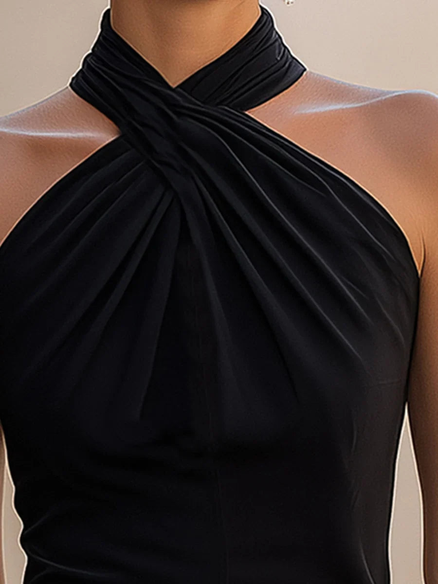 Women's Sleeveless Halter Top with Twist Front and Keyhole Cutout
