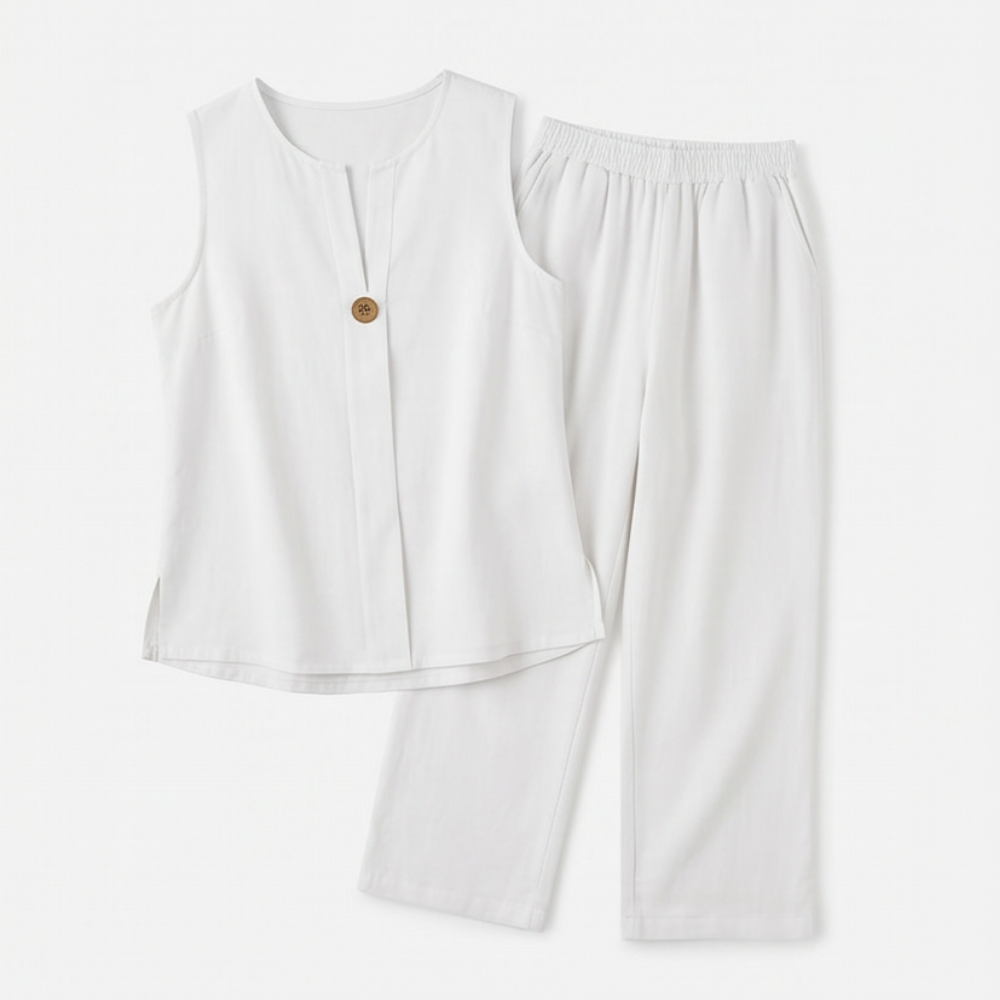 Women's Sleeveless Linen Co-Ord Set with Wide-Leg Pants