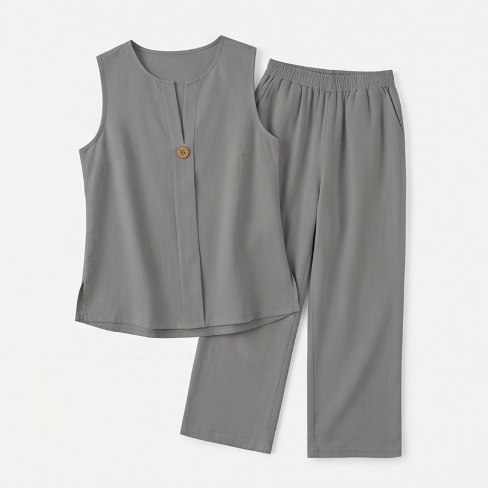 Women's Sleeveless Linen Co-Ord Set with Wide-Leg Pants