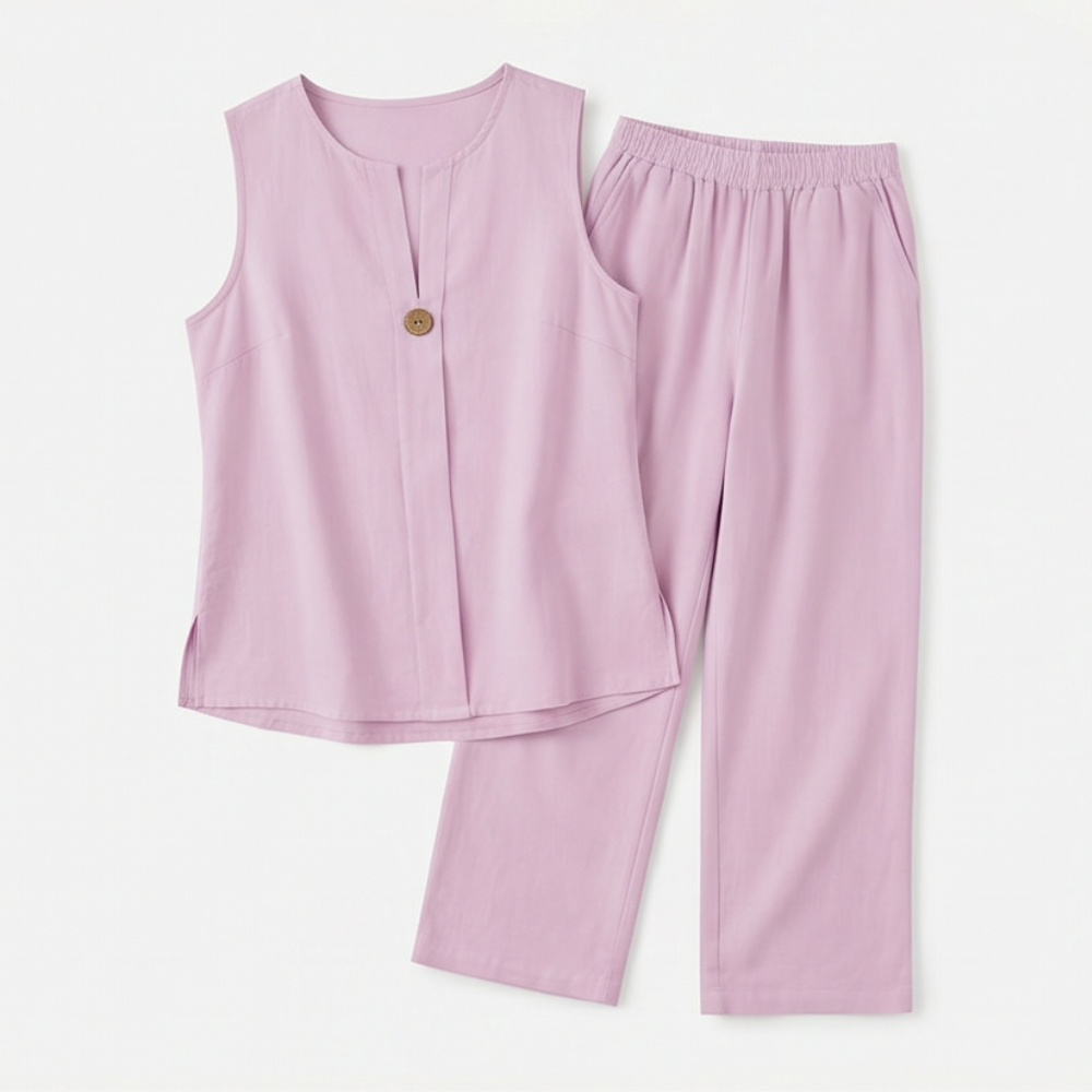 Women's Sleeveless Linen Co-Ord Set with Wide-Leg Pants