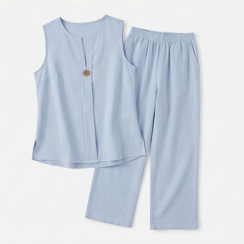 Women's Sleeveless Linen Co-Ord Set with Wide-Leg Pants