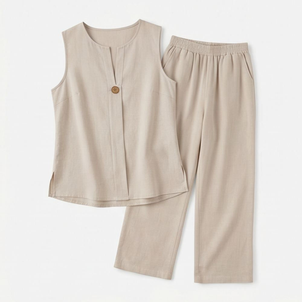 Women's Sleeveless Linen Co-Ord Set with Wide-Leg Pants