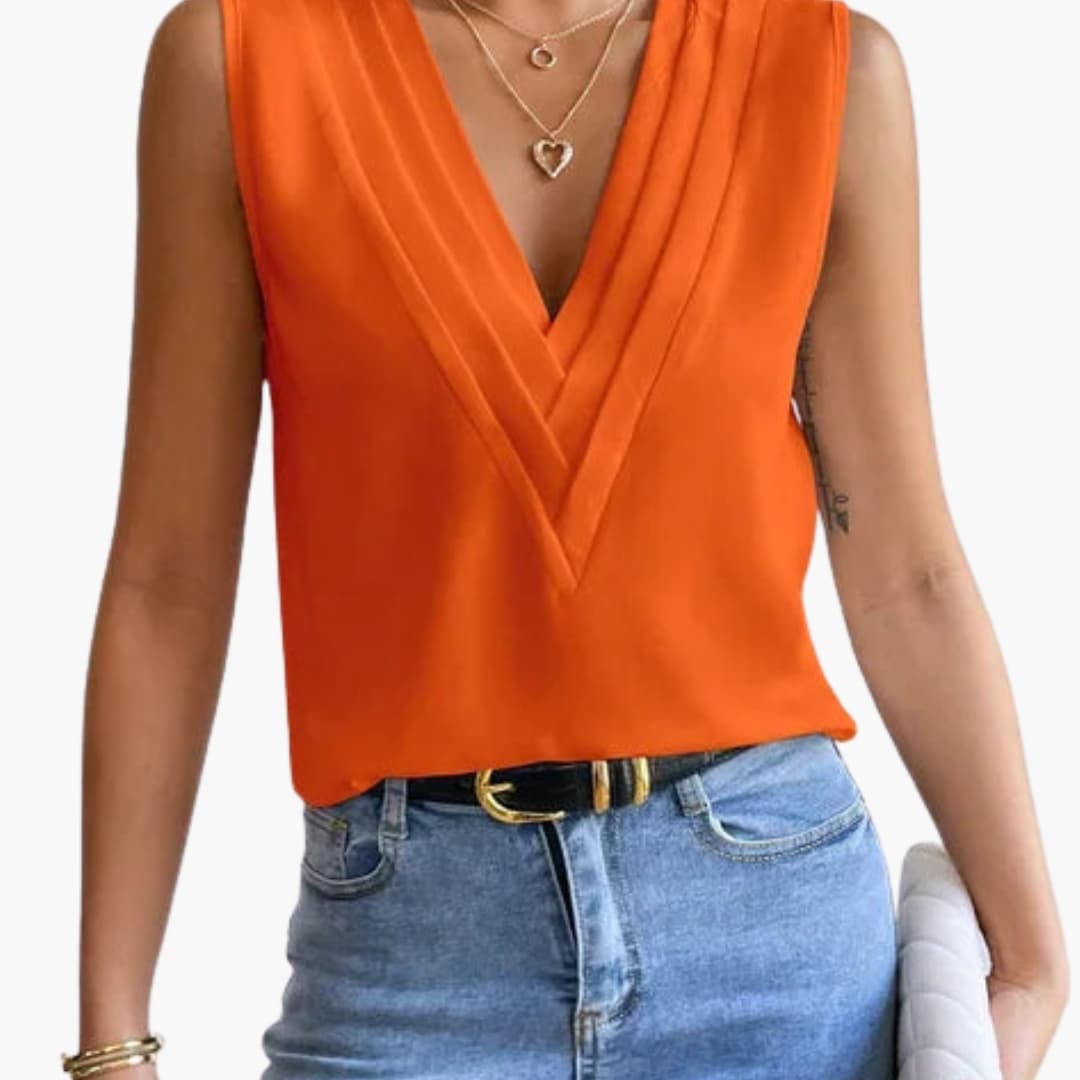 Women's Sleeveless V-Neck Draped Blouse