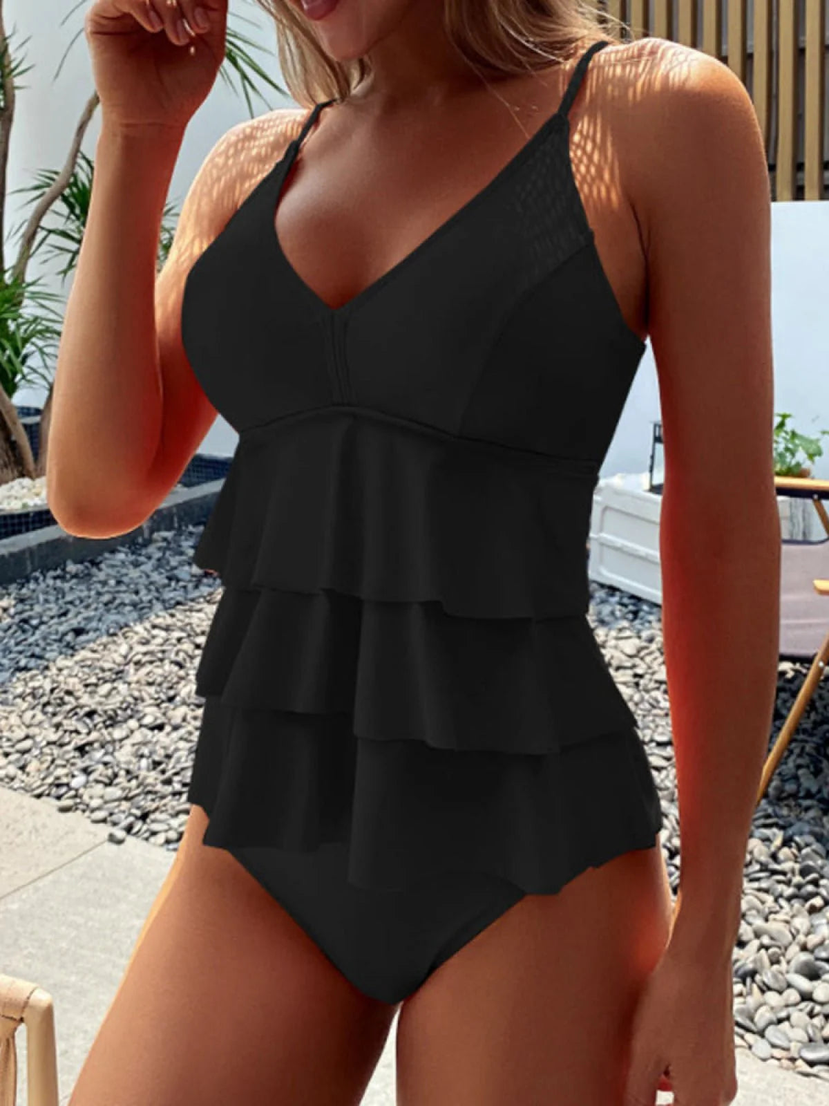 Women's Sleeveless V-Neck Ruffled Swimsuit
