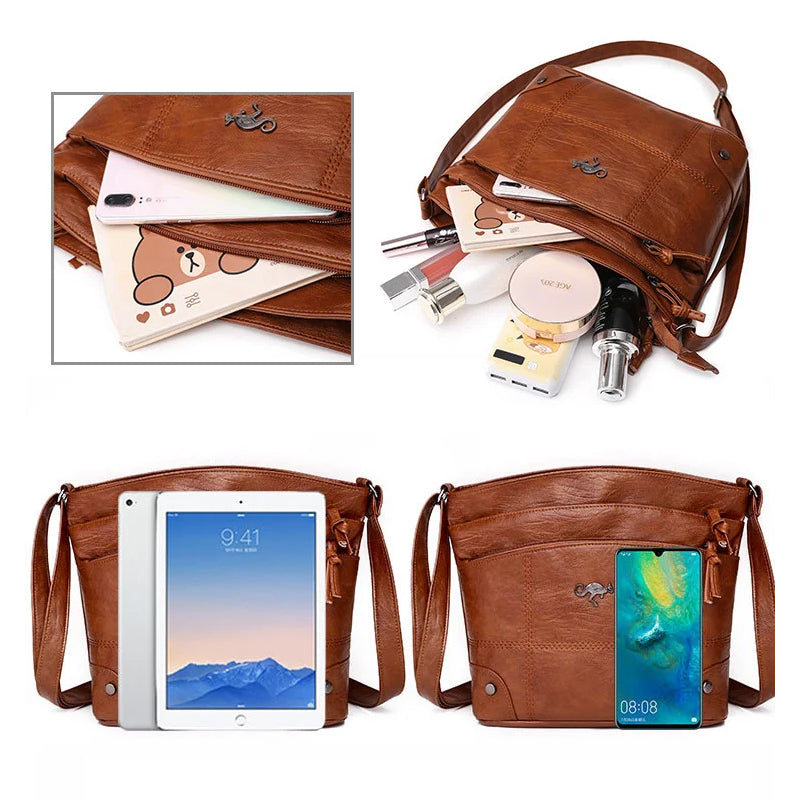 Women's Soft Multi-Compartment Messenger Shoulder Bag