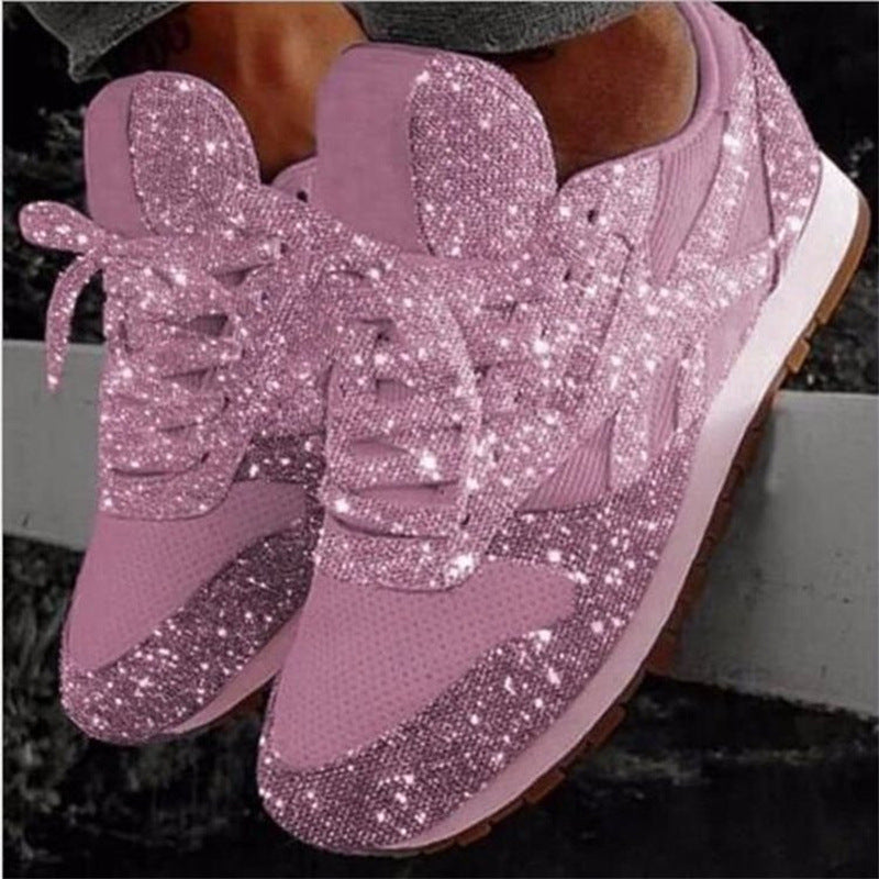 Women's Sparkling Fashion Sneakers with Shimmering Rhinestone Look, Breathable Knit Upper and Cushioned Insole